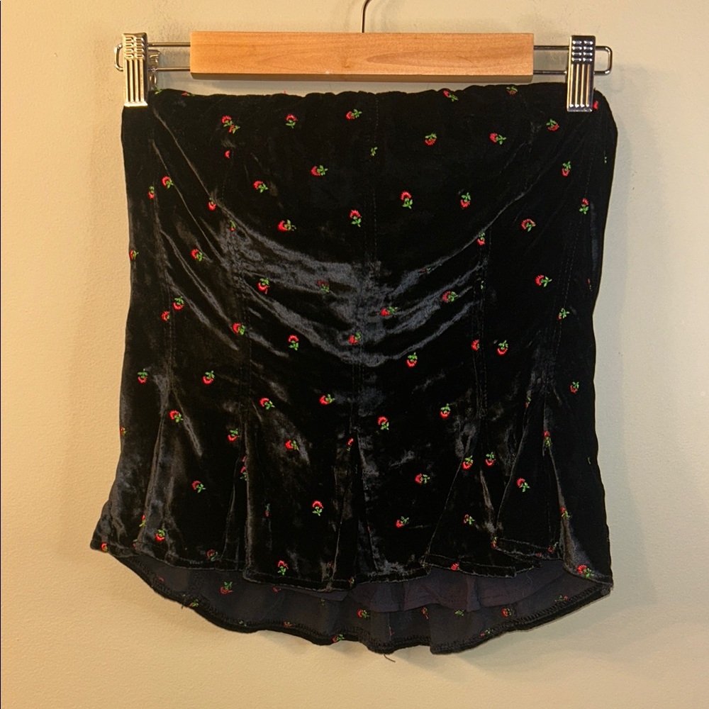 Free People Rosie Velvet Embroidered Strapless Peplum Top Boho M